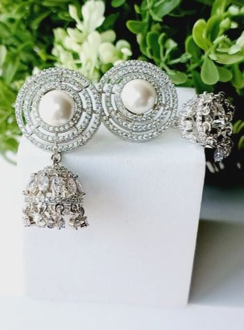 Silver Palak Stud Jhumkis