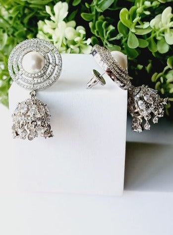 Silver Palak Stud Jhumkis