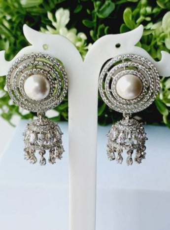 Silver Palak Stud Jhumkis