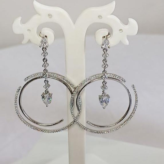 American Diamond Silver Rajvi Chandbali Earrings