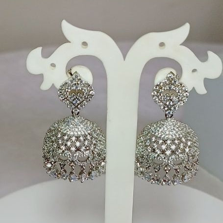 Silver Rina American Diamond Jhumki Earrings 