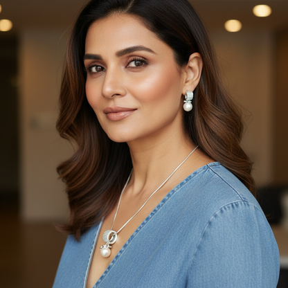 Silver Samora Diamond Pendant Set