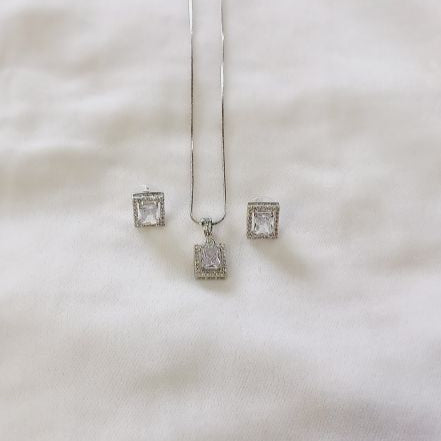 American Diamond Silver Pendant Set 