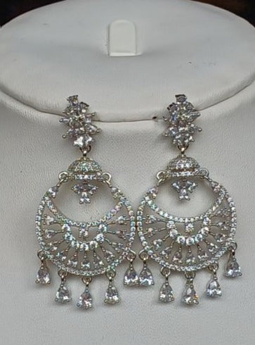 American Diamond Silver Tanyaa Chandbali Earrings