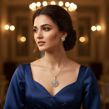 Silver Ubika Diamond Pendant Set