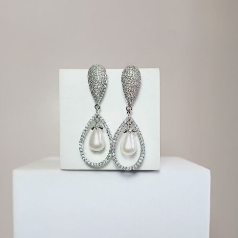 American Diamond Silver Udaya Dangle Earrings