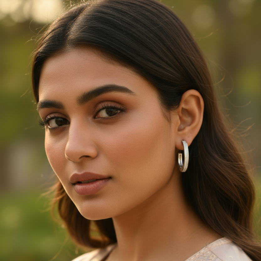 Silver Yashvi Diamond Hoops
