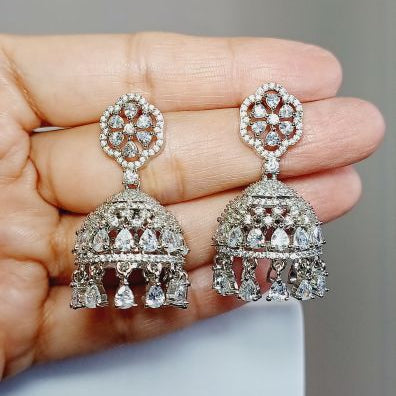 American Diamond Silver Chetna Jhumkis