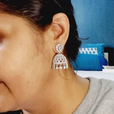 American Diamond Silver Keya Jhumki Earrings