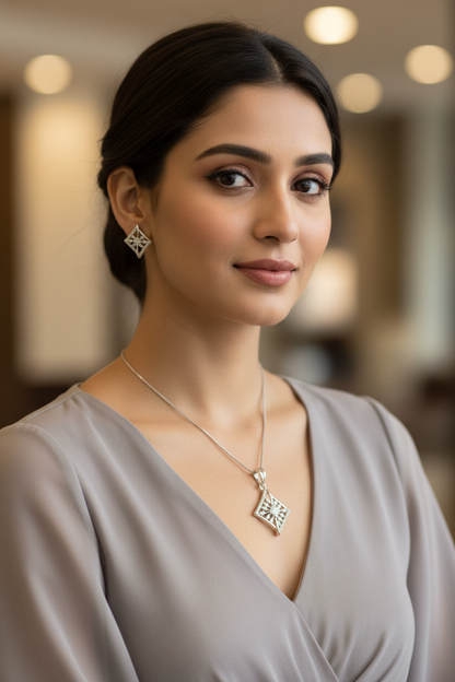 Silver Unnati Diamond Pendant Set