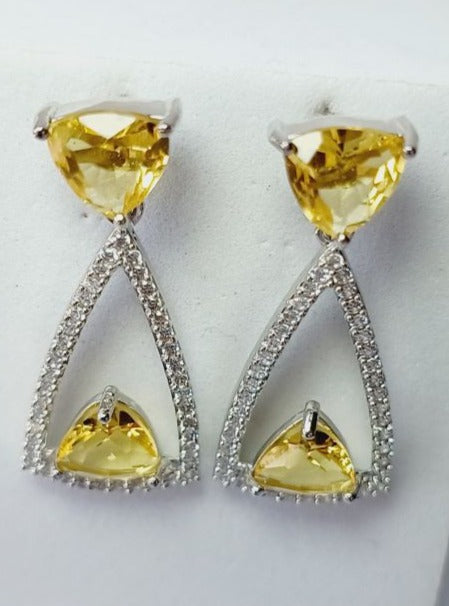 American Diamond Yellow Anna Drop Earrings in Silver Plating